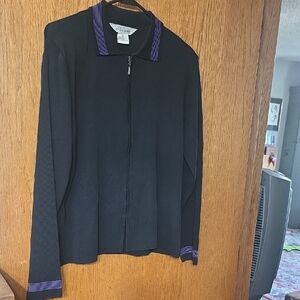 Misook Black Blazer with Purple Accents